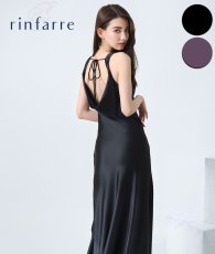 画像1: [ S-Mサイズ / 2カラー ][rinfarre]無地・バックオープン・Vネック・サテン・ドレープ・ロングドレス・ワンピース[黒木麗奈・薗田杏奈着用][送料無料] (1)