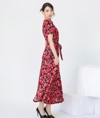 画像5: [ フリーサイズ / 1カラー ][rinfarre]ブラック・レッド・花柄・エスニック・Vネック・カシュクール・半袖・マキシ・ロングドレス・ラップ・ワンピース[黒木麗奈着用][送料無料] (5)