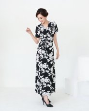 画像5: [ フリーサイズ / 1カラー ][rinfarre]半袖・Vネック・花柄・カシュクール・マキシ・ロングドレス・ワンピース[薗田杏奈着用][送料無料] (5)