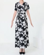 画像9: [ フリーサイズ / 1カラー ][rinfarre]半袖・Vネック・花柄・カシュクール・マキシ・ロングドレス・ワンピース[薗田杏奈着用][送料無料] (9)