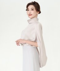 画像7: [ フリーサイズ / 1カラー ][rinfarre]ハイネック・ケープ風・バックドレープ・ブラウス・トップス[薗田杏奈着用][送料無料] (7)