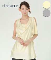 画像1: [ フリーサイズ / 2カラー ][rinfarre]ドレープネック・アシンメトリー・ノースリーブ・サテン・ブラウス・トップス[薗田杏奈着用][送料無料] (1)