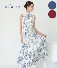 画像1: [ S-Lサイズ / 2カラー ][rinfarre]ホルターネック・トワル柄・リボン・Aライン・ノースリーブ・ロングドレス・ワンピース[黒木麗奈・薗田杏奈着用][送料無料] (1)