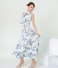 画像3: [ S-Lサイズ / 2カラー ][rinfarre]ホルターネック・トワル柄・リボン・Aライン・ノースリーブ・ロングドレス・ワンピース[黒木麗奈・薗田杏奈着用][送料無料] (3)