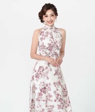 画像5: [ S-Lサイズ / 2カラー ][rinfarre]ホルターネック・トワル柄・リボン・Aライン・ノースリーブ・ロングドレス・ワンピース[黒木麗奈・薗田杏奈着用][送料無料] (5)