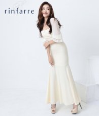 画像1: [ S-Lサイズ / 1カラー ][rinfarre]シャーリング・七分袖 ・ラッフルスリーブ・シアー・マーメイド・ロングドレス ワンピース[薗田杏奈着用][送料無料] (1)