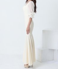 画像11: [ S-Lサイズ / 1カラー ][rinfarre]シャーリング・七分袖 ・ラッフルスリーブ・シアー・マーメイド・ロングドレス ワンピース[薗田杏奈着用][送料無料] (11)