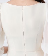 画像14: [ S-Lサイズ / 1カラー ][rinfarre]シャーリング・七分袖 ・ラッフルスリーブ・シアー・マーメイド・ロングドレス ワンピース[薗田杏奈着用][送料無料] (14)