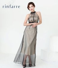 画像1: [ S-Lサイズ / 1カラー ][rinfarre] ドット・水玉・シースルー・ホルターネック・胸元プリーツ・Aライン・ロングドレス・ワンピース[薗田杏奈着用][送料無料] (1)