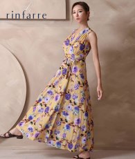 画像1: [ フリーサイズ / 1カラー ][rinfarre]ノースリーブ・Vネック・マスタード×パープル・カシュクール・マキシ・ロングドレス・ワンピース[山崎みどりちゃん着用][送料無料]myyl (1)