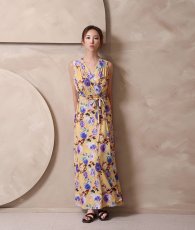 画像2: [ フリーサイズ / 1カラー ][rinfarre]ノースリーブ・Vネック・マスタード×パープル・カシュクール・マキシ・ロングドレス・ワンピース[山崎みどりちゃん着用][送料無料]myyl (2)