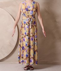 画像10: [ フリーサイズ / 1カラー ][rinfarre]ノースリーブ・Vネック・マスタード×パープル・カシュクール・マキシ・ロングドレス・ワンピース[山崎みどりちゃん着用][送料無料]myyl (10)
