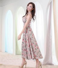 画像3: [ S-Lサイズ / 1カラー ][rinfarre] ホルターネック・胸元プリーツ・花柄・Aライン・ロングドレス・ワンピース[山崎みどり着用][送料無料] myju (3)