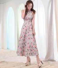 画像7: [ S-Lサイズ / 1カラー ][rinfarre] ホルターネック・胸元プリーツ・花柄・Aライン・ロングドレス・ワンピース[山崎みどり着用][送料無料] myju (7)