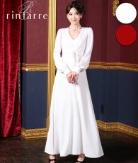 画像1: [ S-Lサイズ / 2カラー ][rinfarre]フロントリボン・Vネック・長袖・ハイウエスト・ロングドレス・ワンピース[薗田杏奈着用][送料無料] (1)
