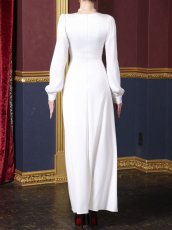 画像14: [ S-Lサイズ / 2カラー ][rinfarre]フロントリボン・Vネック・長袖・ハイウエスト・ロングドレス・ワンピース[薗田杏奈着用][送料無料] (14)