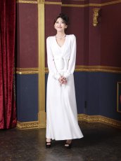 画像3: [ S-Lサイズ / 2カラー ][rinfarre]フロントリボン・Vネック・長袖・ハイウエスト・ロングドレス・ワンピース[薗田杏奈着用][送料無料] (3)