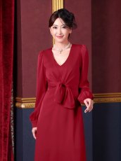 画像10: [ S-Lサイズ / 2カラー ][rinfarre]フロントリボン・Vネック・長袖・ハイウエスト・ロングドレス・ワンピース[薗田杏奈着用][送料無料] (10)
