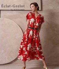 画像1: [ フリーサイズ / 1カラー ][Eclet-Grelot by RiNFARRE] レッド・フラワープリント・Vネック・半袖・フレア・ロングドレス・ワンピース・エクラグレロ [山崎みどり着用][送料無料] myrd (1)