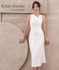 画像1: [ S-Lサイズ / 1カラー ][Eclet-Grelot by RiNFARRE]ホワイト・サテン・ドレープネック・リボン・タック・マーメイド・ノースリーブ・ミディアムドレス・エクラグレロ [奈月セナ着用][送料無料] (1)