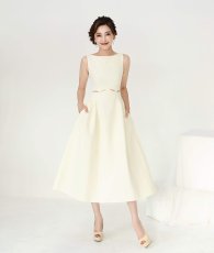 画像4: [ S-Lサイズ / 1カラー ][Eclet-Grelot by RiNFARRE]ウエストカットアウト・アイボリー・ポケット付き・セミロング丈・ロングドレス・エクラグレロ [薗田杏奈着用][送料無料] (4)