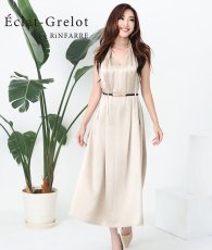 画像1: [ フリーサイズ / 1カラー ][Eclet-Grelot by RiNFARRE]Vネック・タックプリーツ・ポケット・ノースリーブ・セミロング・ミディアムドレス・エクラグレロ [薗田杏奈着用][送料無料] (1)