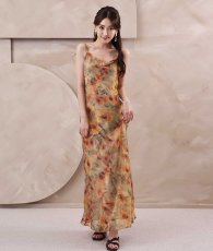 画像3: [ フリーサイズ / 1カラー ][Eclet-Grelot by RiNFARRE]ひまわり・花柄・シアー・ドレープネック・キャミソール・タイト・マキシ丈・ロングドレス・エクラグレロ [薗田杏奈着用][送料無料] (3)