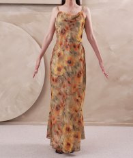 画像7: [ フリーサイズ / 1カラー ][Eclet-Grelot by RiNFARRE]ひまわり・花柄・シアー・ドレープネック・キャミソール・タイト・マキシ丈・ロングドレス・エクラグレロ [薗田杏奈着用][送料無料] (7)