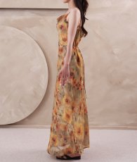 画像8: [ フリーサイズ / 1カラー ][Eclet-Grelot by RiNFARRE]ひまわり・花柄・シアー・ドレープネック・キャミソール・タイト・マキシ丈・ロングドレス・エクラグレロ [薗田杏奈着用][送料無料] (8)