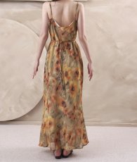 画像9: [ フリーサイズ / 1カラー ][Eclet-Grelot by RiNFARRE]ひまわり・花柄・シアー・ドレープネック・キャミソール・タイト・マキシ丈・ロングドレス・エクラグレロ [薗田杏奈着用][送料無料] (9)