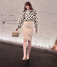 画像6: [ フリーサイズ / 1カラー ][rinfarre]ドット柄ブラウス・長袖・プリーツ袖・シフォン・ボウタイ・ボリューム袖・トップス・エクラグレロ [薗田杏奈着用][送料無料] (6)