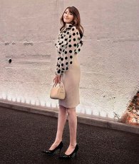 画像7: [ フリーサイズ / 1カラー ][rinfarre]ドット柄ブラウス・長袖・プリーツ袖・シフォン・ボウタイ・ボリューム袖・トップス・エクラグレロ [薗田杏奈着用][送料無料] (7)