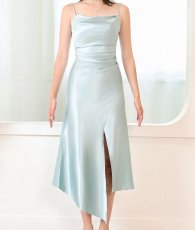 画像6: [ S-Lサイズ / 1カラー ][Eclet-Grelot by RiNFARRE]サテン・ミントブルー・スリップ・キャミ・マーメイド・セミロング丈・ミディアムドレス・エクラグレロ [奈月セナ着用][送料無料] (6)
