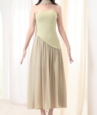 画像8: [ S-Lサイズ / 1カラー ][Eclet-Grelot by RiNFARRE]グリーン・切替・アシンメトリー・ベア・シフォン・ノースリーブ・ロングドレス・エクラグレロ [薗田杏奈着用][送料無料] (8)
