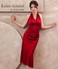 画像1: [ S-Lサイズ / 1カラー ][Éclet-Grelot by RiNFARRE]サテン・レッド・ホルターネック・セミロング丈・ミディアムドレス・エクラグレロ [奈月セナ着用][送料無料] (1)