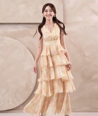 画像4: [ S-Lサイズ / 1カラー ][Eclet-Grelot by RiNFARRE]ティアードデザイン・イエロー・シフォン・ノースリーブ・ロングドレス・エクラグレロ [薗田杏奈着用][送料無料] (4)