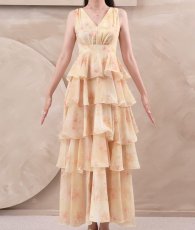 画像8: [ S-Lサイズ / 1カラー ][Eclet-Grelot by RiNFARRE]ティアードデザイン・イエロー・シフォン・ノースリーブ・ロングドレス・エクラグレロ [薗田杏奈着用][送料無料] (8)