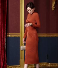 画像4: [ S-Lサイズ / 2カラー ][Eclet-Grelot by RiNFARRE]ハイネック・ストレッチ生地・シャーリング・長袖・マキシ丈・ロングドレス・エクラグレロ [薗田杏奈・奈月セナ着用][送料無料] (4)