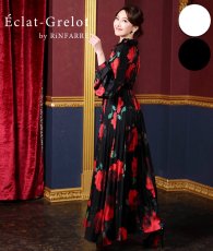 画像1: [ フリーサイズ / 2カラー ][Eclet-Grelot by RiNFARRE]花柄・ストライプ・ボウタイ・長袖・フレア・ロングドレス・ワンピース・エクラグレロ [奈月セナ・薗田杏奈着用][送料無料] (1)