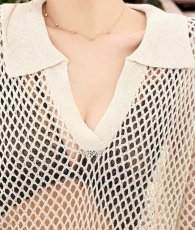 画像15: [ フリーサイズ / 1カラー ][EleHast]アイボリー・襟付き・長袖・メッシュニット・クロシェ・レイヤード・スウィムウェア[薗田杏奈着用] (15)