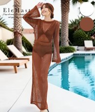 画像1: [ S-Lサイズ / 2カラー ][EleHast]長袖・メッシュニット・クロシェ・レイヤード・ロング・スウィムウェア[薗田杏奈着用] (1)