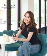 画像1: [ フリーサイズ / 1カラー ][EleHast]シャーリング・トップス・カットソー・ネイビー・サイドドローストリング・ショート丈[薗田杏奈着用][送料無料] (1)