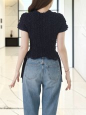 画像12: [ フリーサイズ / 1カラー ][EleHast]シャーリング・トップス・カットソー・ネイビー・サイドドローストリング・ショート丈[薗田杏奈着用][送料無料] (12)