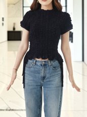 画像10: [ フリーサイズ / 1カラー ][EleHast]シャーリング・トップス・カットソー・ネイビー・サイドドローストリング・ショート丈[薗田杏奈着用][送料無料] (10)