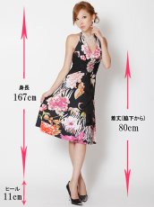 画像5: [SALE品のため返品不可＆再入荷なしの現品限り][ERUKEI][山崎みどり着用]フラワープリント・胸下ビッグストーン・ホルター・ミディアムドレス・ワンピースmy (5)