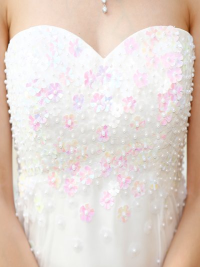 画像3: [SALE品のため返品不可＆再入荷なしの現品限り][ERUKEI][山崎みどり着用]フラワーモチーフ・グラデーションビジュー・Aライン・ベアミニドレス