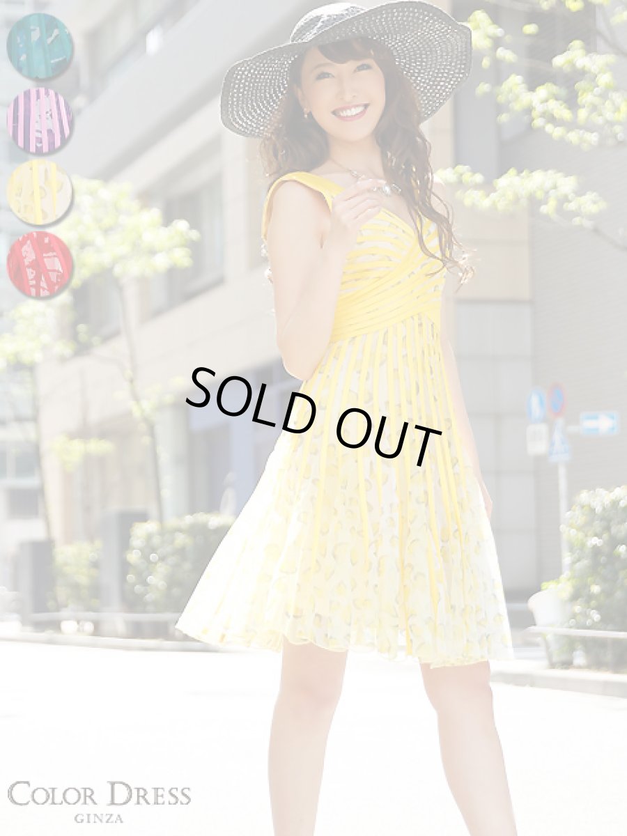 画像1: [SALE品のため返品不可＆再入荷なしの現品限り][ERUKEI][山崎みどり・薗田杏奈着用]立体斜線・ノースリーブ・プリント柄・4色カラー・Aライン・フレア・Vネック・ミニドレス・ワンピース【mrg-ayp】[送料無料] (1)