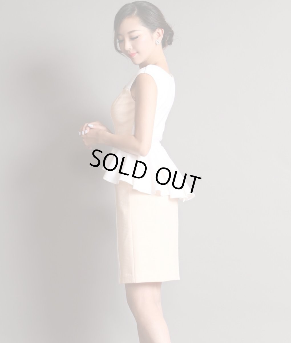 画像2: [SALE品のため返品不可＆再入荷なしの現品限り][ERUKEI][山崎みどり着用][姉ageha]パールビジュー＆シースルー・バイカラー・ぺプラム・ノースリーブ・タイト・ミニドレス・ワンピース (2)