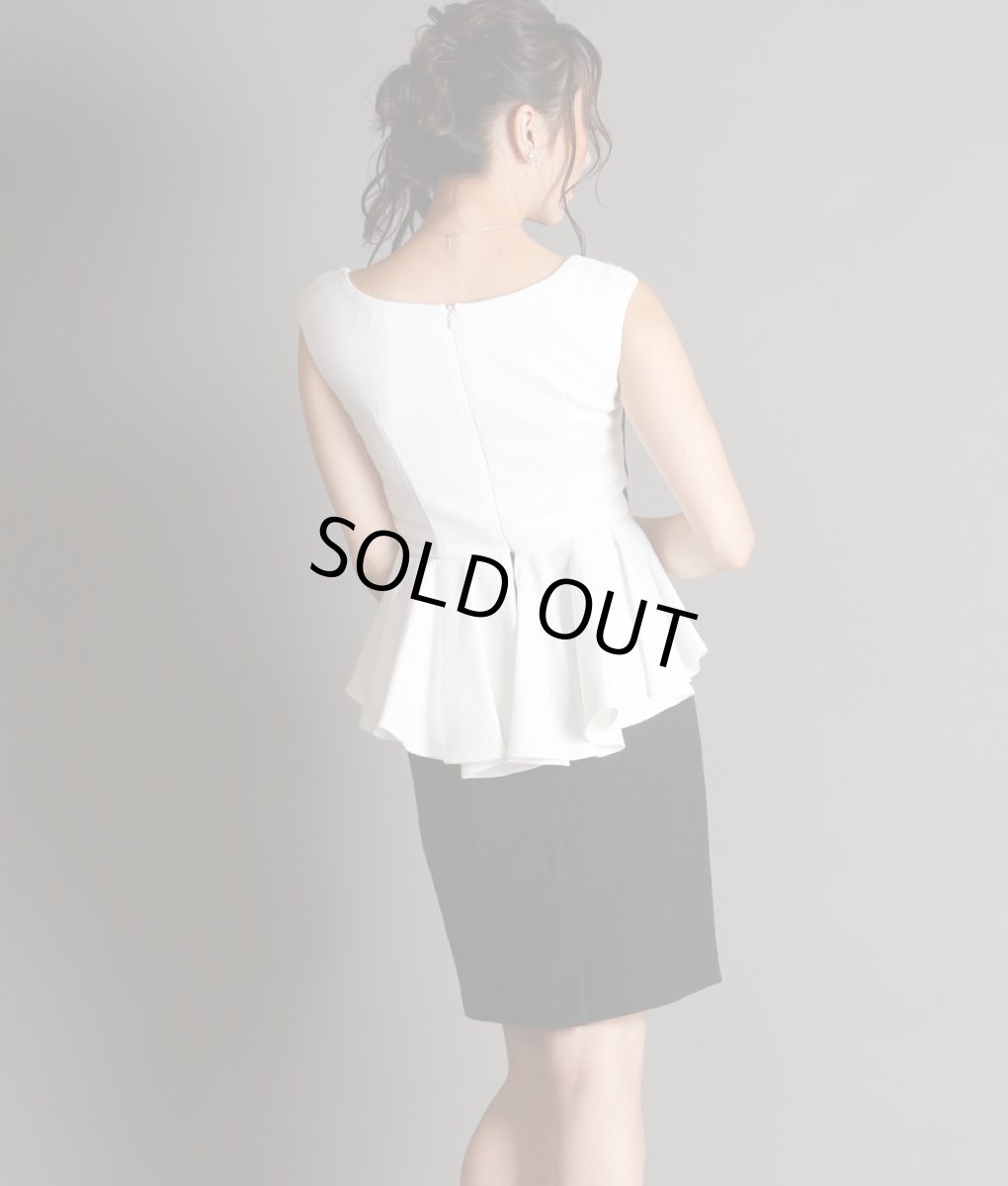 画像3: [SALE品のため返品不可＆再入荷なしの現品限り][ERUKEI][山崎みどり着用][姉ageha]パールビジュー＆シースルー・バイカラー・ぺプラム・ノースリーブ・タイト・ミニドレス・ワンピース (3)