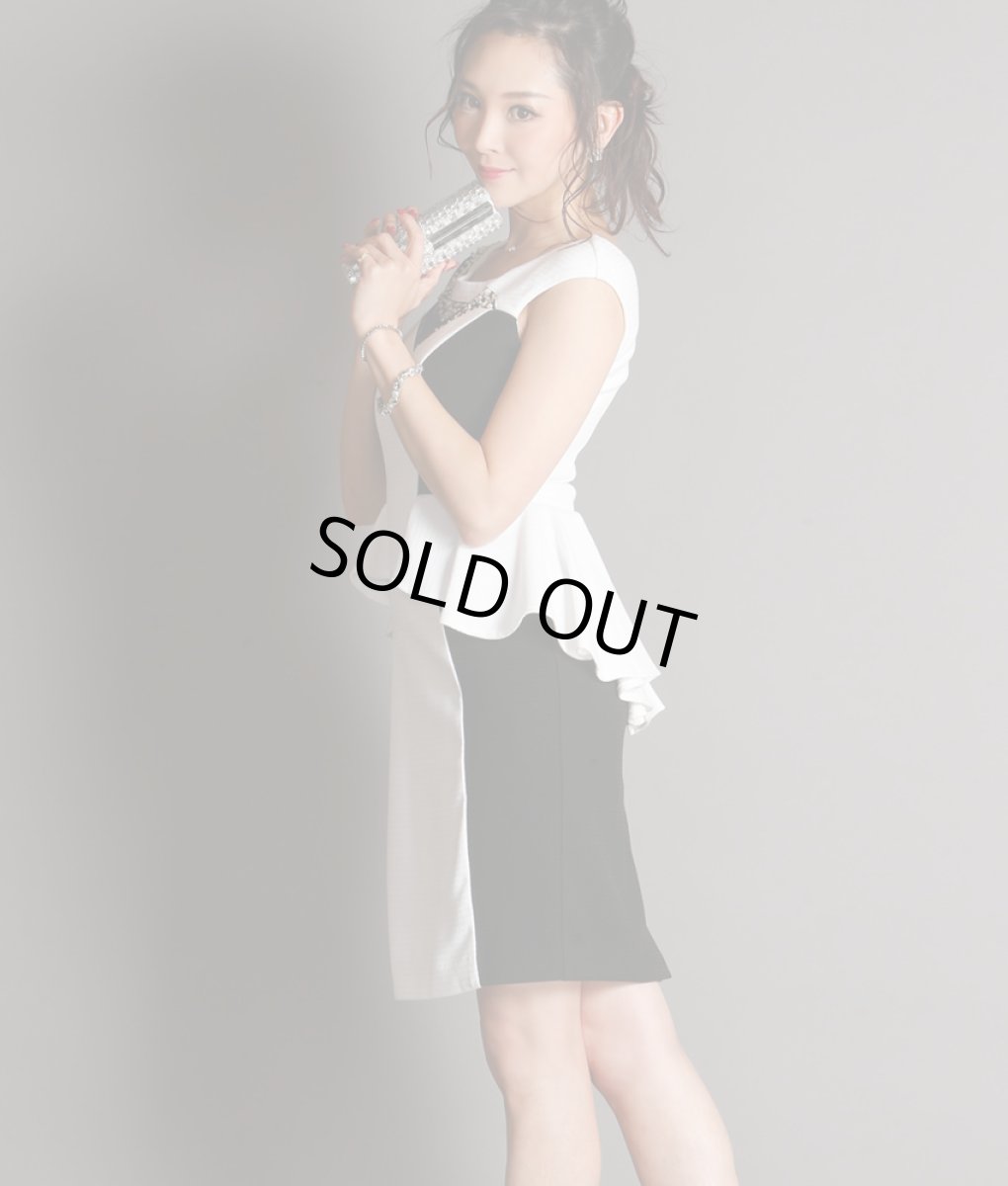 画像10: [SALE品のため返品不可＆再入荷なしの現品限り][ERUKEI][山崎みどり着用][姉ageha]パールビジュー＆シースルー・バイカラー・ぺプラム・ノースリーブ・タイト・ミニドレス・ワンピース (10)